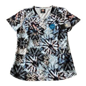 Dickies Print V-Neck Scrub Top Women's Small S Organic Tie Dye DK876 NWT